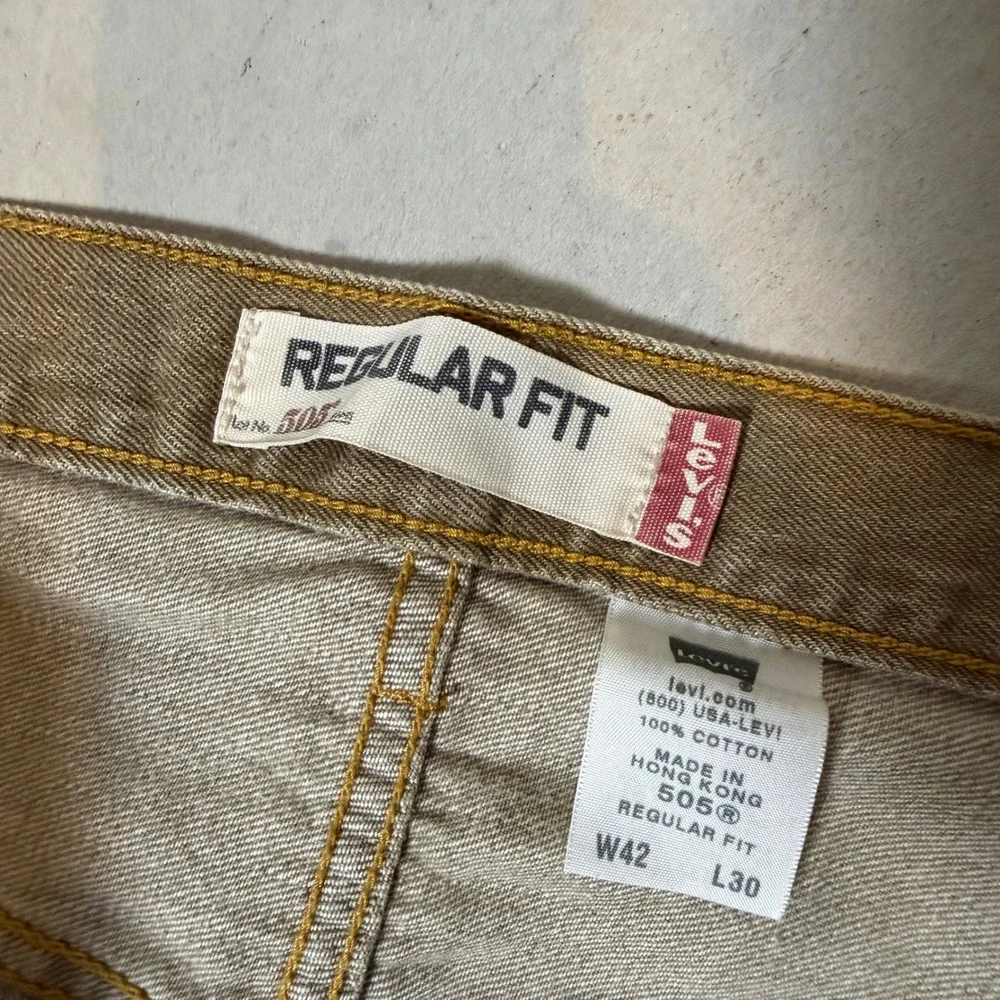 Levis 505 Regular Fit Tan Brown Jeans Mens 42x30 Straight Leg Cotton Denim